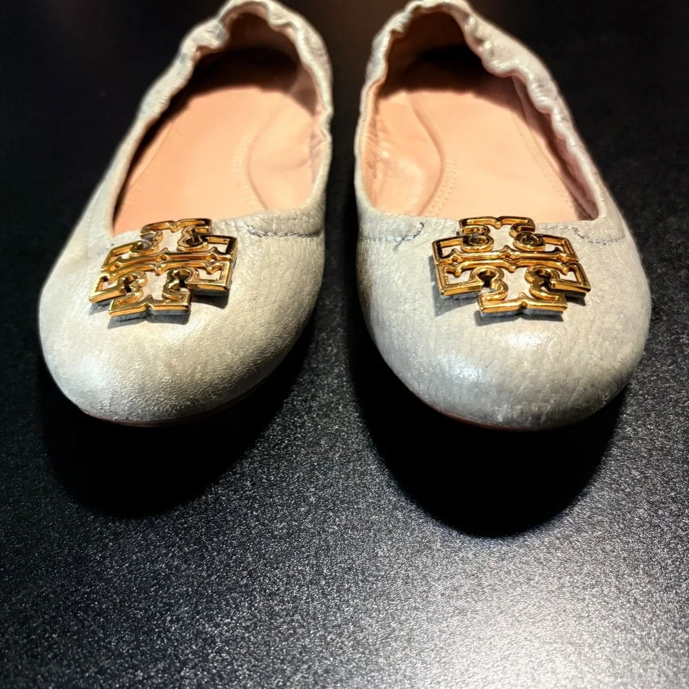 Tory Burch Melinda ballet flats size 8 gray taupe leather comfort lightweight